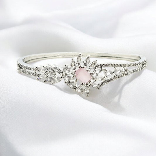 FLOWER WITH PINK STONE KADA BRACELET