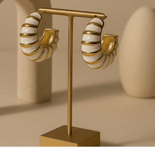 WHITE ENAMEL CHUNKY HOOP EARRING