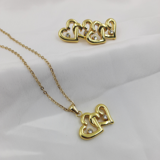 TWIN HEART NECKLACE WITH EARRING SET