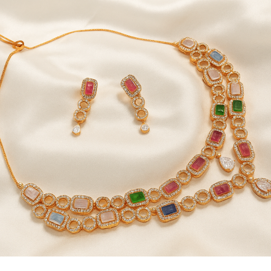 MULTI STONE NECKLACE & EARRING SET - BRIDAL JEWELRY