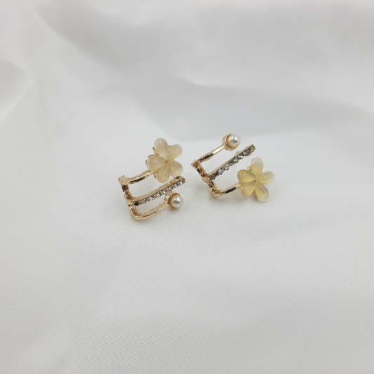 FLORAL CRYSTAL & PEARL STUD EARRING