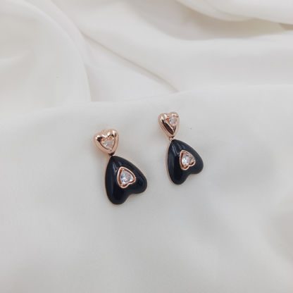 BLACK ENAMEL HEART DROP EARRING