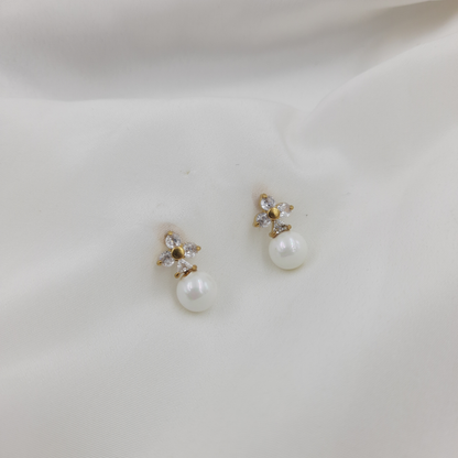 FLORAL PEARL DROP STUD EARRING