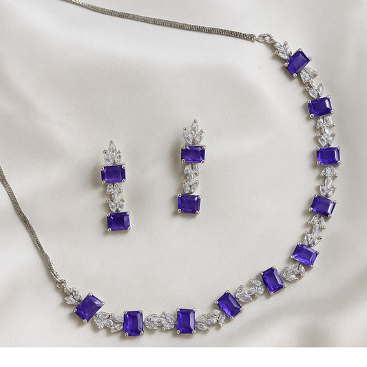 PURPLE STONE AD DIAMOND NECKLACE SET