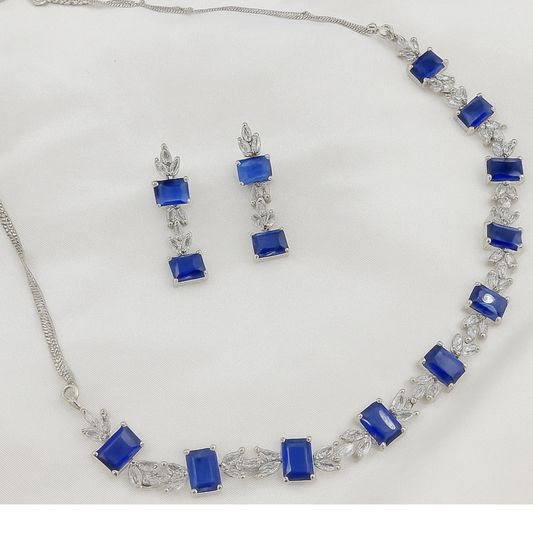 BLUE STONE AD DIAMOND NECKLACE SET
