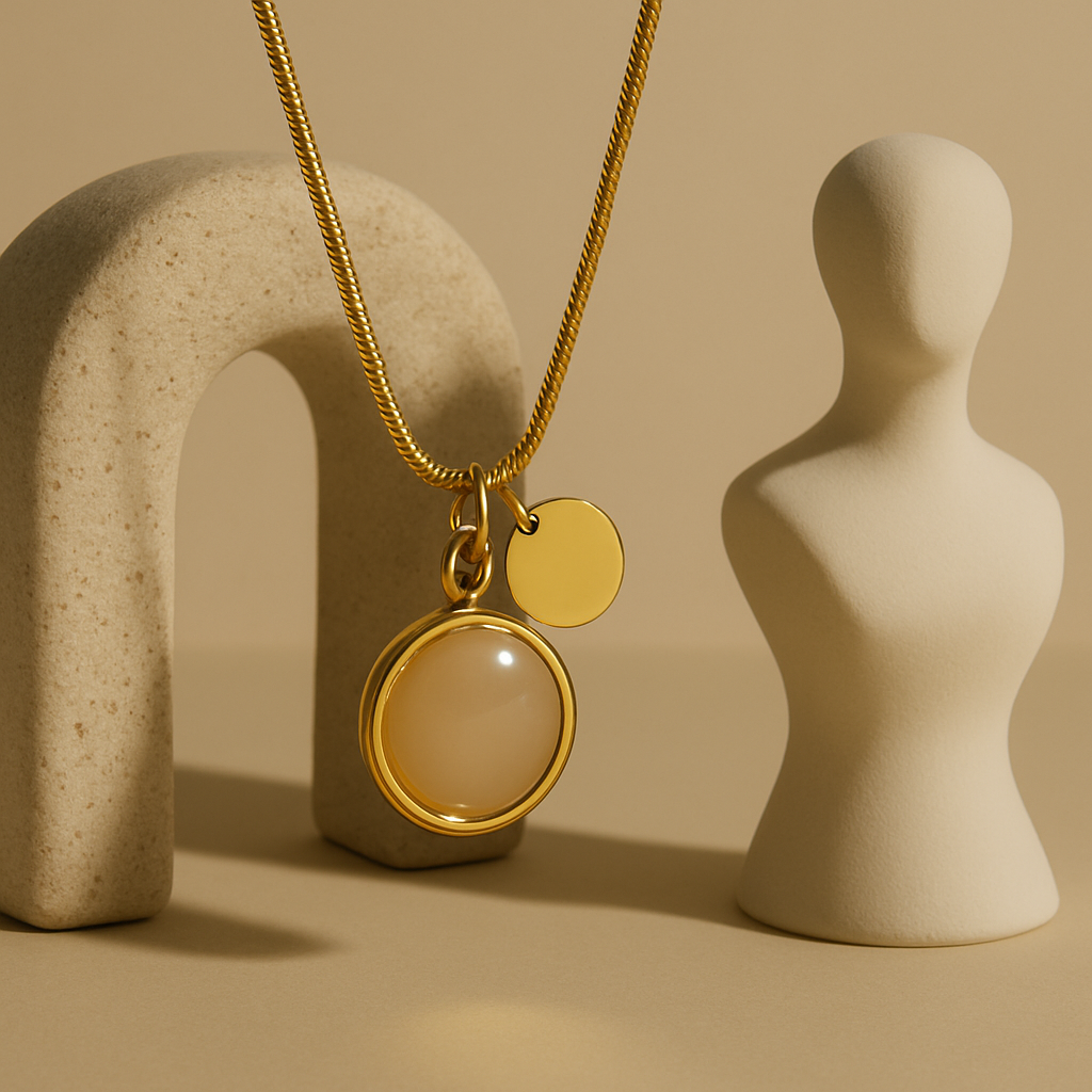 BEIGE STONE CHARM PENDANT