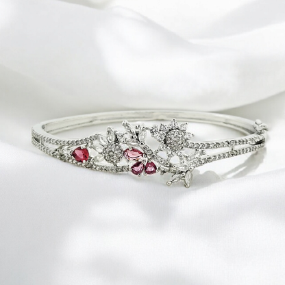 ATKT SILVER TONE FLORAL AD DIAMOND KADA