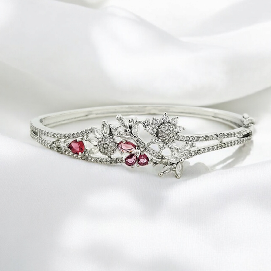 ATKT SILVER TONE FLORAL AD DIAMOND KADA