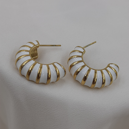 WHITE ENAMEL CHUNKY HOOP EARRING
