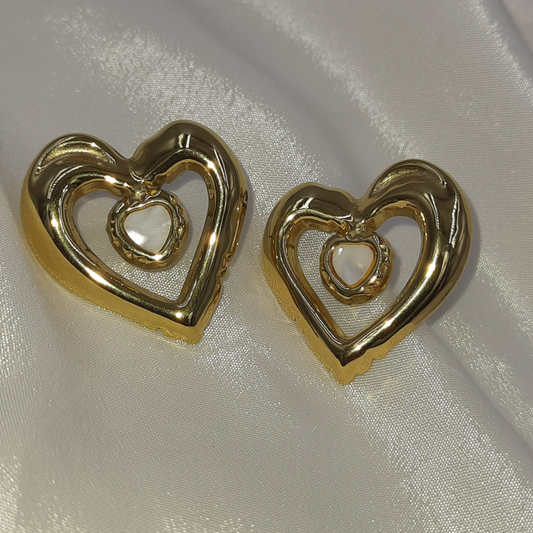 WHITE STONE HEART DROP EARRING