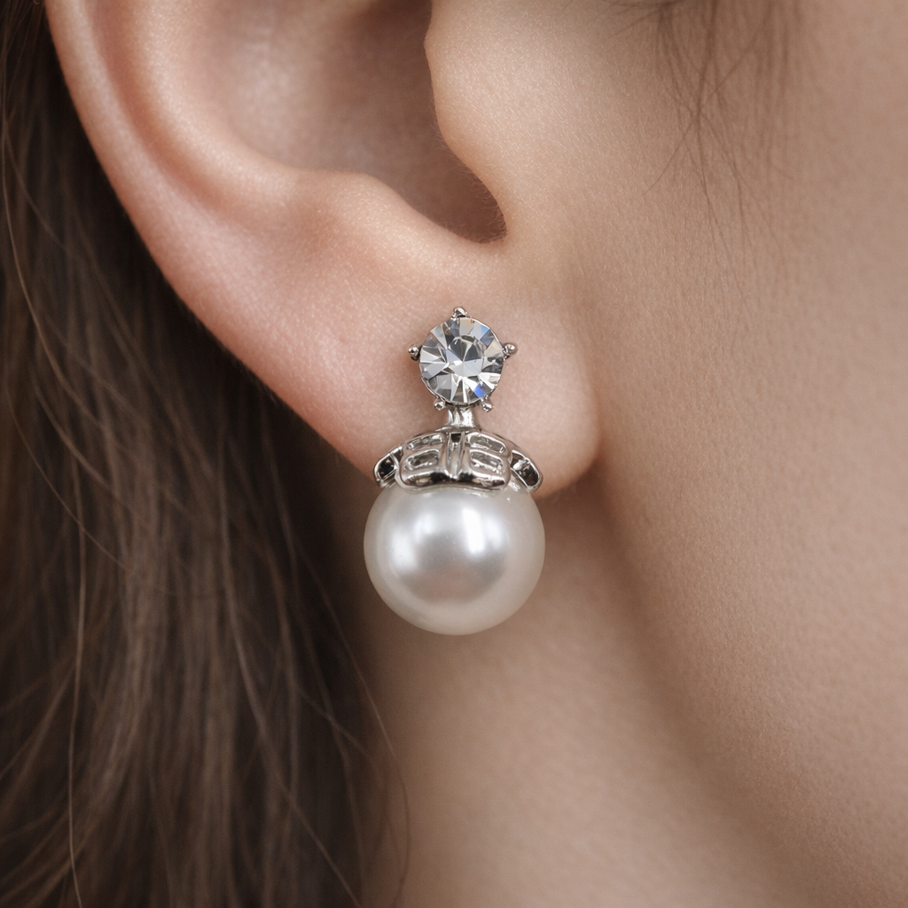SILVER FINISH PEARL DROP EARRING