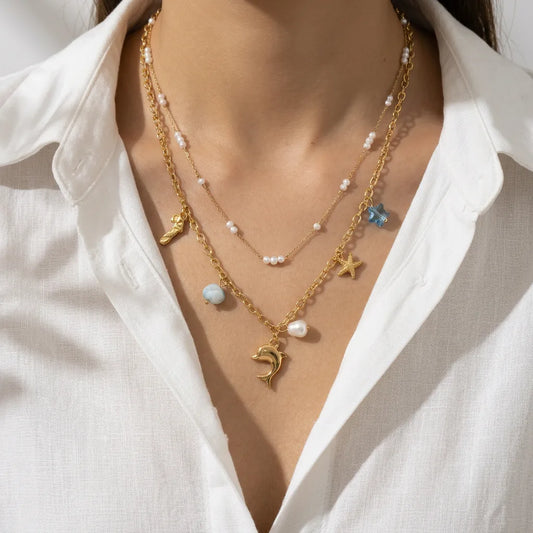 FISH MULTI-CHAIN CHARM NECKLACE