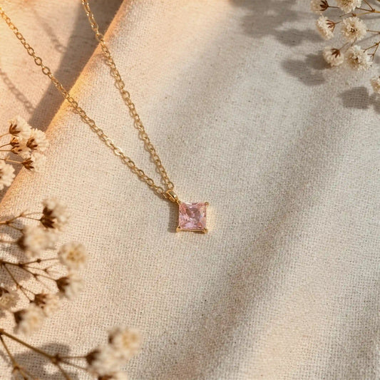 SQUARE PINK CRYSTAL NECKLACE