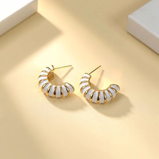WHITE ENAMEL CHUNKY HOOP EARRING