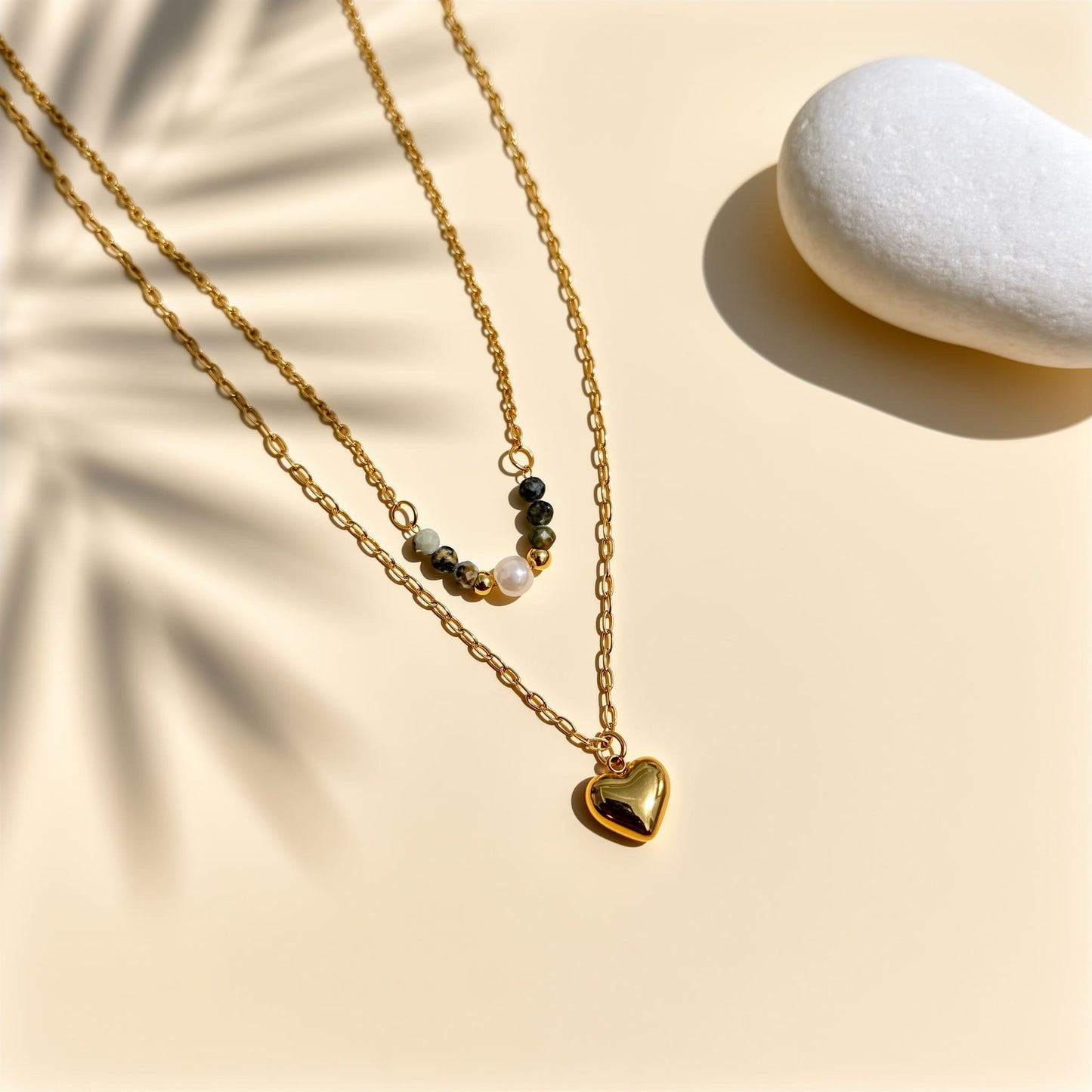 HEART & PEARL LAYERED NECKLACE