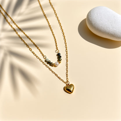 HEART & PEARL LAYERED NECKLACE