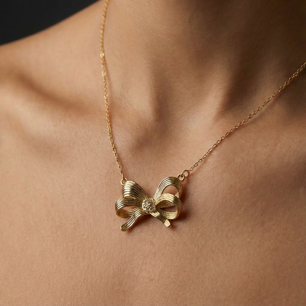 RIBBON BOW PENDANT NECKLACE