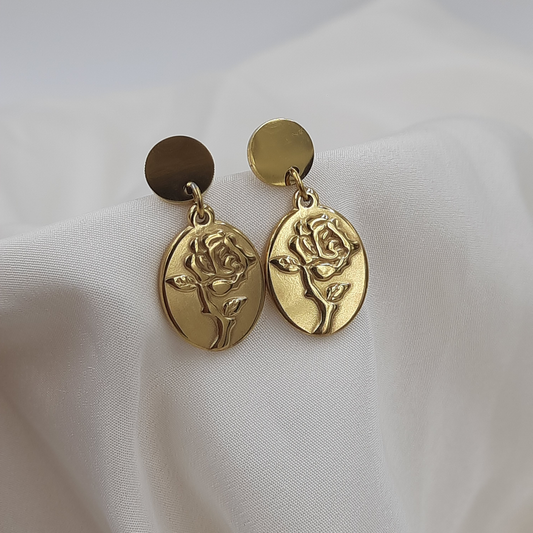 OVAL ROSE COIN DROP EARRING