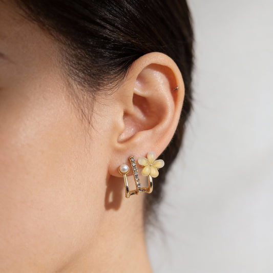 FLORAL CRYSTAL & PEARL STUD EARRING