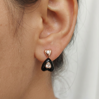 BLACK ENAMEL HEART DROP EARRING