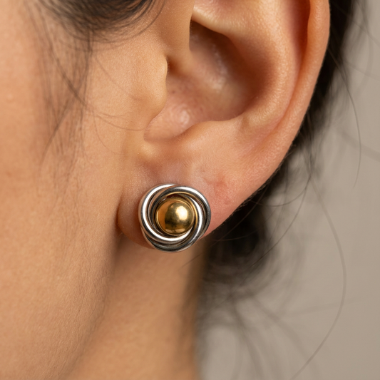 DUAL TONE SPIRAL STUD EARRING