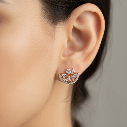 HALF-MOON CRYSTAL STUD EARRINGS