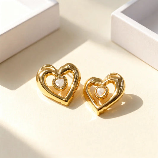 WHITE STONE HEART DROP EARRING