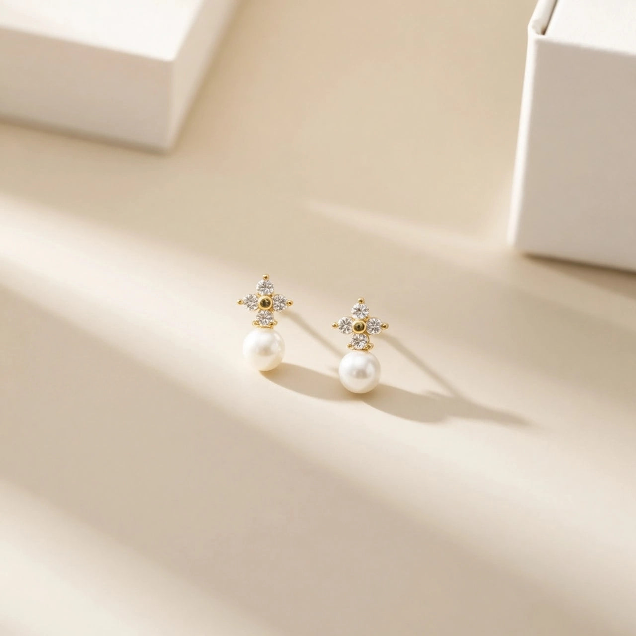 FLORAL PEARL DROP STUD EARRING