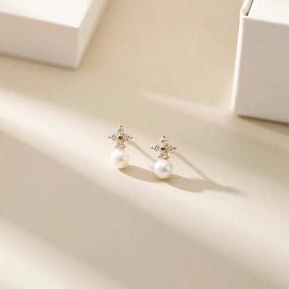 FLORAL PEARL DROP STUD EARRING
