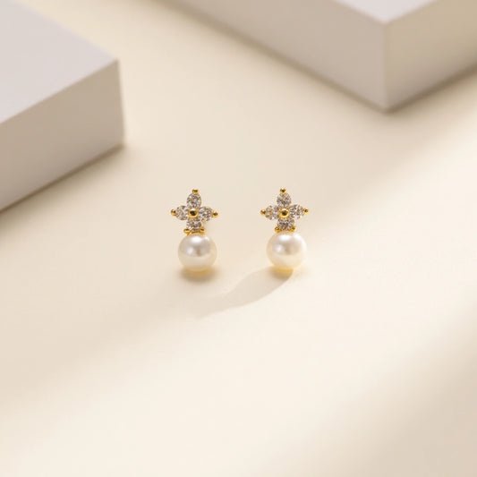 FLORAL PEARL DROP STUD EARRING