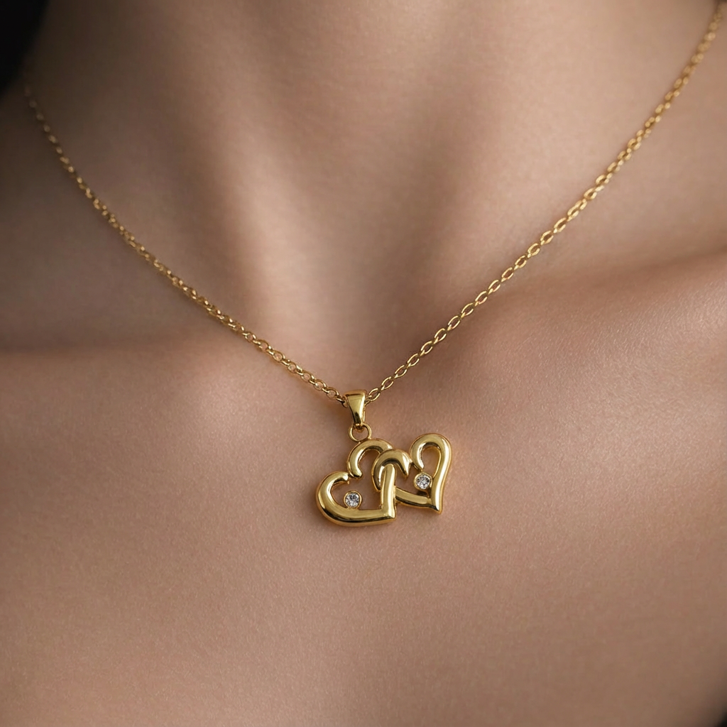 TWIN HEART NECKLACE WITH EARRING SET