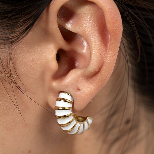 WHITE ENAMEL CHUNKY HOOP EARRING