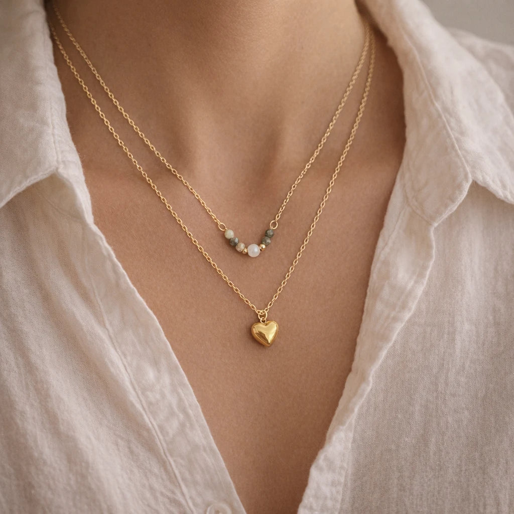 HEART & PEARL LAYERED NECKLACE