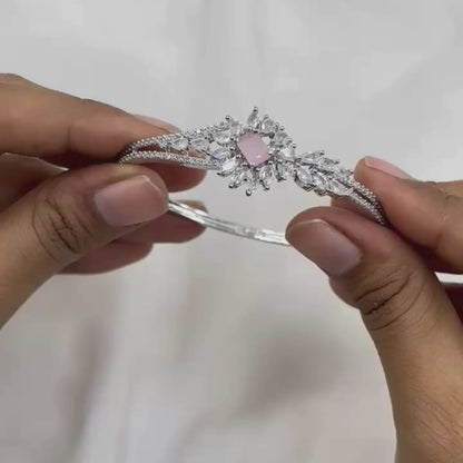 FLOWER WITH PINK STONE KADA BRACELET